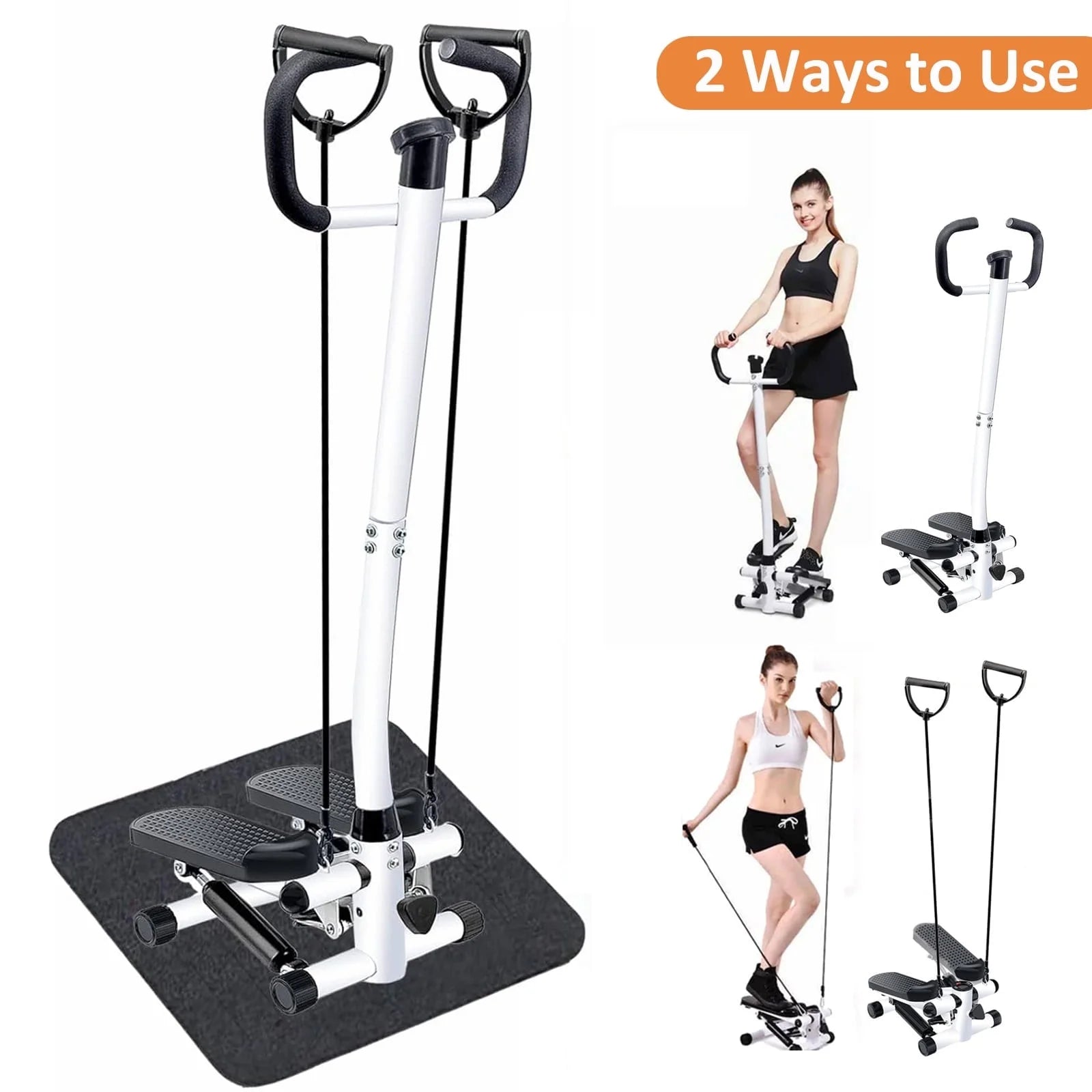 Steppers for Exercise, Mini Stair Stepper with Resistance Bands and Handlebar, Stair Climber Fitness Exercise Equipment for Full Body Training, 330 Lbs Weight Capacity, Grey