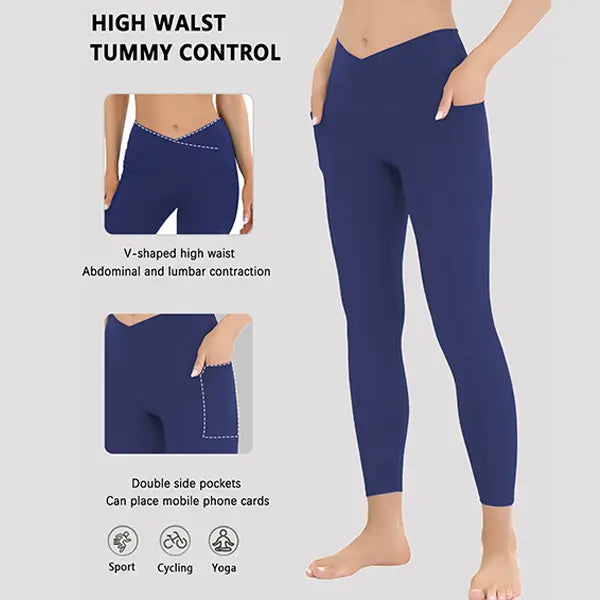 Women'S High Waist Stretchable Yoga Pants - Female Athletic Leggings with Pockets for Yoga, Running and Outdoor Daily Wear